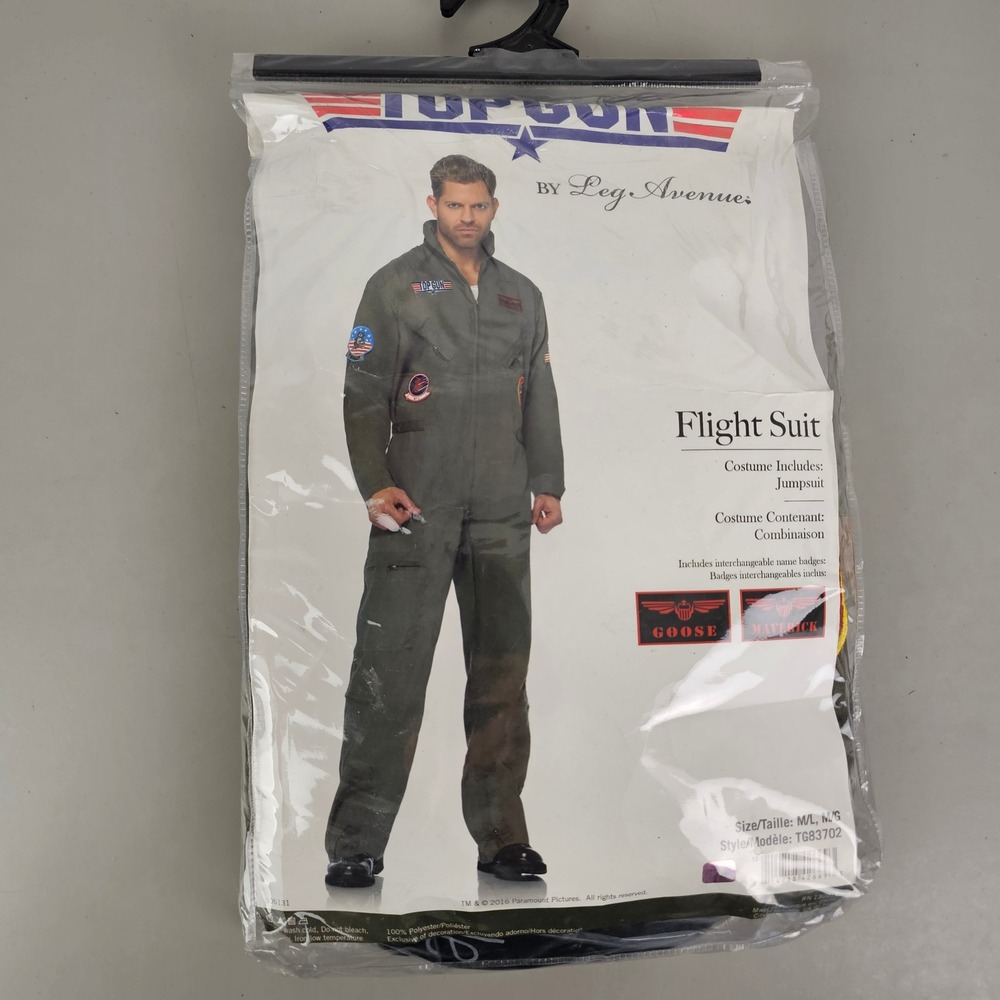 Leg Avenue Top Gun Flight Suit GOOSE Costume Mens ML Olive Green TG83702